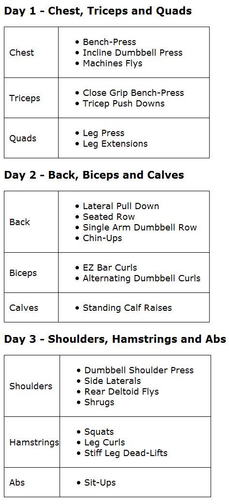 3er Split Trainingsplan Übungen